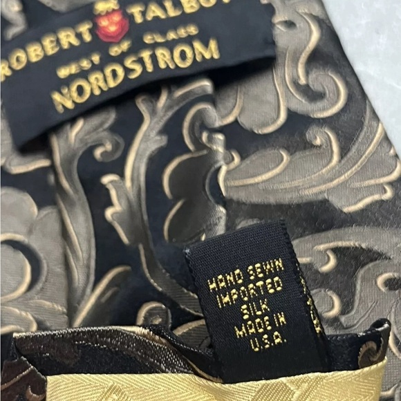 ROBERT TALBOTT Best of Class Nordstrom Silk Necktie Designer Floral Black & Gold - Picture 6 of 8